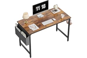 CubiCubi Study Computer Desk 100cm Home Office Writing Small Desk, Modern Simple Style PC Table, Black Metal Frame, Rustic Brown