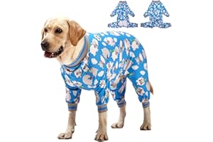 LovinPet Large Dog Clothes/Big Dog Onesie, Slim Fit, Lightweight Pullover/Full Coverage Dog Pjs/Happy Hippo Blue Print/Large Breed Dog Pjs/Medium
