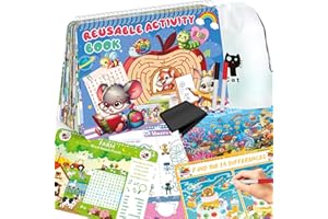 Elfew Reusable Activity Book for Kids Ages 4-8, 30+ Reusable Travel Games, Car Games, Educational Toys for 3,4,5,6 Year Olds, Toddler Activity Book for Girls and Boy