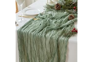 Sioloc 1 Pack Sage Green Cheesecloth Table Runner Summer Decor 90cmX300cm Boho Gauze Cheese Cloth Runner for Fall Autumn Decor Wedding Party Baby Bridal Shower Birthday