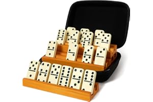 QUEENSELL Set De Dominos Pour Adultes Avec 4 Supports À Dominos – Jeu De Dominoes Double 6 Avec Porte-Dominoes, Jeux De Société Classiques Pour Enfants Et Adultes – Jeu Standard Double Six De 28 Pièces