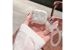 KARLOR Airpods Pro 2 przezroczyste etui ochronne na słuchawki Airpods Pro 2 z haczykiem, łańcuszkiem, na słuchawki (widoczne LED) (obsługuje bezprzewodowe ładowanie) do Apple Airpods Pro 2 (motyl)