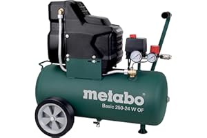 Metabo kompresor Basic 250-24 W OF – 601532000 – Kompresor z mocnym silnikiem i zbiornikiem o pojemności 24 l – Długość kabla 1,5 m