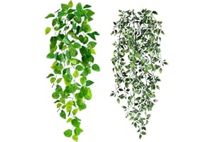 BTSD-home 2 Pack Artificial Hanging Plants with Pots Fake Plants for Indoor Outdoor Home Wall Shelf Patio Office Decor