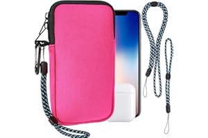 PWSAP Handytasche für Smartphones,Universelle Neopren Handy Hülle Handy Tasche Hülle Cover Case Schutzhülle mit Karabiner Umhängeband für iPhone 15 16 Plus Pro Max Samsung,Passend für Phone 7,5 Zoll,Rose,L