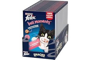 Felix Deli Moments Snack Liquidi per Gatti Adulti con Salmone 44 Confezioni da 10g
