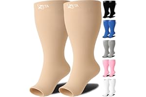 Zeta Wear Kompressionsstrümpfe Dicke Waden, Damen, Bequeme enunterstützung, Schwellungen, Große Manschetten, Offener Spitze