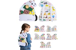 Heypappy Busy Board,12 in 1 Montessori Busy Board Feltro,Montessori Didattici Libro Sensoriale Educativo, Giocattolo per Abilità Motorie con Cintura Zaino Regalo Bambino Compleanno Natale