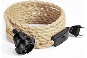 GreenSun Câble Electrique Textile, Fil électrique tissu Rétro avec E26/E27 Douille et Interrupteur, Câble 2 Noyaux (2x0.75mm²), pour DIY-Lampe, 4,6M