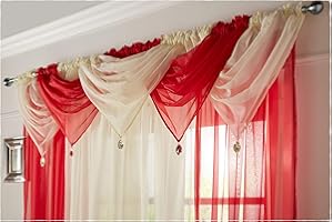 Alan Symonds Sheer Rod Pocket Slot Top Voile Swag with Diamante Gem 22" x 18" (56x46cm) (Cream)