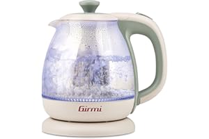 Girmi BL41 Bollitore + Tisaniera in Vetro, 1100 W, Filtro smontabile INOX, Resistenza di sicurezza, Base con rotazione 360°, Cordless 1 Litro, Verde acqua