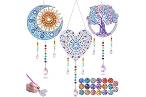 Frundoo Diamond Painting Ciondoli Campanelli Eolicikit, 5D DIY Diamond Painting Cuore Kit Completo, Doppia Faccia Appeso in Cristallo Pittura Diamante Arte Ornamenti per Bambino Adulto