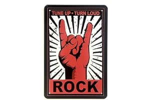 DiiliHiiri Rock on - Rock 'n' Roll - Heavy metal - Headbanging - Targa in metallo vintage, decorazione in stile vintage, formato A4, stile antico, stile retrò, (Rock)