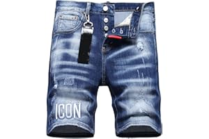 Kdtoll Pantaloncini Jeans Uomo Estivi – Shorts in Denim Slim Fit Elasticizzati, Stile Streetwear Y2K, Jeans Corti con Ricami e Pendente Moda Casual