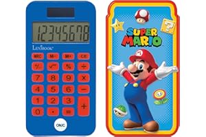 LEXIBOOK- Calculadora de Bolsillo Super Mario, Funciones de clásicas y avanzadas, Cubierta Protectora rígida, con batería, Rojo/Azul, C45NI