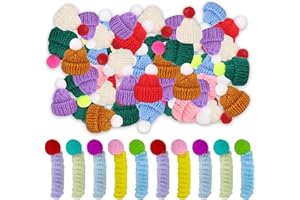 SNONESIY Sorgenwürmchen Zubehör60PCS,Sorgenwürmchen,Holzköpfe Für Sorgenwürmchen,Gestrickt Mini Hut Ornamente,Basteln Mini Mützen,Sophisticate,Finger, Handwerk,Cute,Handmade,Dekoration,Zehn Verdrehte Stöcke