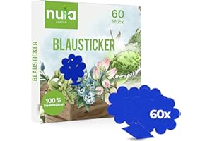 NUIA Blausticker Thripse: 60x Blautafeln - Klebefalle für die Zimmerpflanzen - Obstfliegenfalle zur Schädlingsbekämpfung - Fliegenfalle Antitrauermücken - Alternative zu Gelbsticker, Gelbtafeln