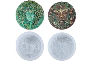 MUSYKRAFTIES Greenman Greenwoman - Placa para escultura, molde de silicona, molde de fondant, bandeja para azúcar, moldeo de joyas, arcilla polímero, cemento y artesanía