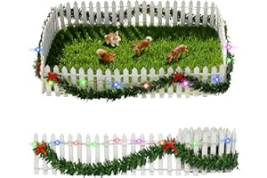 Sprinlot Mini Holz Zaun, Weiß Miniatur Deko Holzzaun, Beleuchtung Mini Gartenzaun, Deko Miniatur Zaun mit Lichtern Bunt