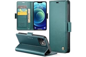 Rerzoiro Coque pour iPhone 12/12 Pro, Étui Housse en RFID Protection Premium PU Cuir Portefeuille Rabat Case Magnétique Stand Antichoc, Étui Case pour iPhone 12/12 Pro, Bleu Vert