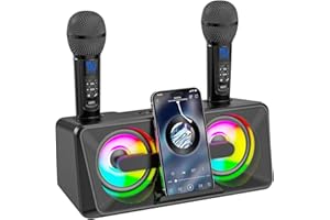 DLARA Casse Karaoke Portatile, adulti e bambini con 2 microfoni wireless UHF, altoparlanti Bluetooth portatili con sistema PA con luci da discoteca, Ideale per Karaoke Domes (Nero)