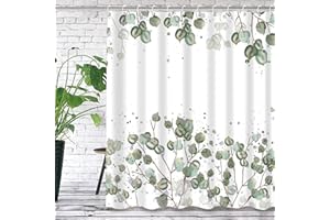 Falflor Showers Curtain Mould Proof Resistant Fabric Shower Curtain with 12 Hooks for Bathroom