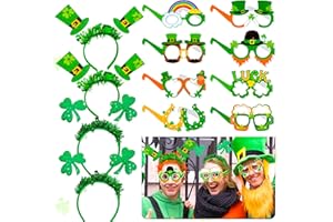 LaVenty 12 PCS St Patricks Day Photo Booth Props Green Party Headband St Patricks Day Glasses Irish Shamrock Party Headwear Decoration Supplies for Photography Green Dress up Favors Accessories