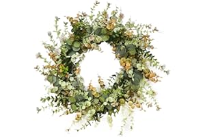 WACAR Door Wreaths, Spring Summer All Seasons Wreath, Artificial Eucalyptus Leaves Wreaths for Front Door Outdoor Window Wall Garden Wedding Festival Party Home Decoration