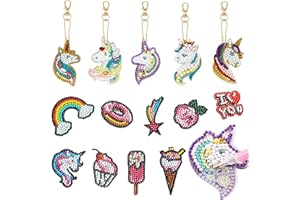 BOFUNX 5Pcs Diamond Painting Keychain Kits+ 9Pcs Diamond Painting Stickers, DIY Mosaic Crystal Unicorns Diamond Painting Kits for Purse Key Pendant Bag Decoration