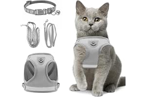 TOPBELIEF Escape Proof Cat Harness and Lead Set, Soft Mesh Puppy Harness, Adjustable Soft Cat Walking Jackets, Breathable Cat Leash, Comfortable Kitten Harness for Large Medium Small Pets Walking, Grey(S)