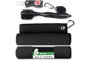 LZFAN Golf Towel Microfiber Waffle Pattern, Retractable Golf Club Brush Groove Cleaner, Golf Divot Tool with Magnetic Ball Marker, Golf Towels Set for Golf Bags for Men