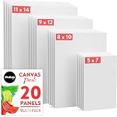 Chalkola Paint Canvases for Painting Multipack - 20 Pack Blank Canvas Panels - 5x7, 8x10, 9x12, 11x14 inch (5 Each) - 100% Co