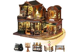 Mostop DIY Miniature Dollhouse Kit,Wooden Dollhouse Construction Kit,Miniature House Kit with LED Light und Bewegungen,Creative Room Idea for Children/Adults,Magic House,DIY Kits (Twilight Book City)