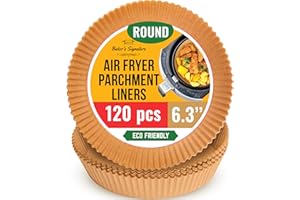 Air Fryer Liners, 120Pcs Disposable Parchment Paper – 16 cm Round, for Ninja, Tefal, Cosori and Others – Unbleached, for Baking, Roasting or Cooking, Easy Cleanup by Baker's Signature (6.3 Inch)
