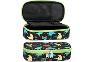 Bagseri Pencil Case for Boys - Large Capacity Kids Pen Pouch with Double Zip Closure Cute Pencil Bag Organizer for School Office Supplies (Black Dinosaur)