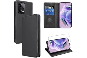Vauki Funda Cuero para Xiaomi Redmi Note 12 Pro 5G con 1 Cristal Templado Carcasa PU Tipo Cartera Soporte Tarjetas Case Soporte Plegable Tapa Libro Movil Flip Caso para Redmi Note 12 Pro 6.67", Negro