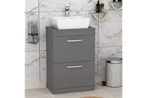 Royal Bathrooms Turin 500mm 2 Drawer Floor Standing Worktop Vanity Unit Indigo Grey Gloss with 480mm Countertop Basin