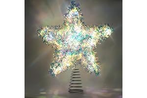 ‎LAWOHO LAWOHO Christbaumspitze Tinselstern, Exquisite Weihnachtsdekoration, 10 Inch Glitzernd Irisierend Christbaumschmuck mit 6H Timer, 20 Warme LED Lichter für Weihnachtsbaum, Holiday & Party, Indoor Deko