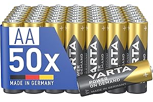 ‎VARTA VARTA Baterie AA, opakowanie 50 szt., Power on Demand, Alkaliczne, 1,5V, pakiet do przechowywania, na akcesoria komputerowe, urządzenia Smart Home, Made in Germany