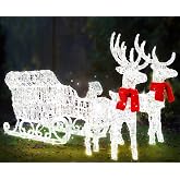 KESSER® 240er LED Rentiere mit Schlitten weiß Timer Inkl. 2X Dekoschal Weihnachtsbeleuchtung für außen und innen Weihnachtsfi