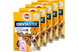 Pedigree Dentastix Chewy Chunx, Snack Dental de Pollo para Perros de Talla pequeña, 5 Bolsas de 68 g