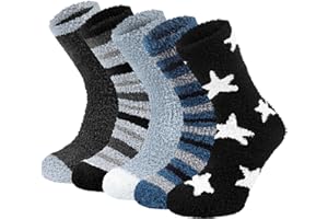 CHALIER COZY Calcetines Térmicos de Invierno para Hombre 5 Pares de Calcetines Gruesos de Forro Polar de Coral Para Dormir en Casa Calcetines Mullidos para Navidad Regalo de Cumpleaños, Talla 38-46