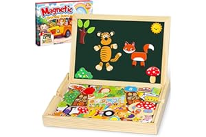 Jojoin 130 Pièces Puzzles en Bois Magnétique - 2025 Nouveau Jouet Montessori avec Double Face Aimanté | Modèle de Fruits Animaux Mignons - Jouet Educatif Enfant 3 Ans Plus