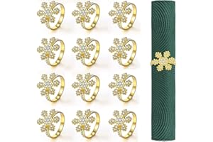 KAHEIGN 12Pcs Weihnachten Servietten-Ringe Serviettenhalter Set, Goldene Schneeflocken Serviettenhalter für Weihnachten, WeihnachtsServietten-Ringe Halter für Party Tisch Dekoration Zubehör