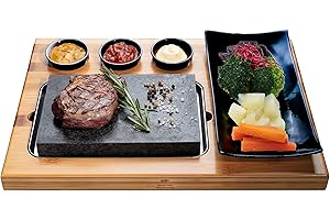 BEEFSTONE Juego de tabla de piedra volcánica para carne y pescado en piedra caliente (Uno Black)