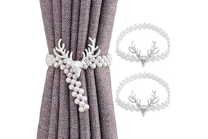 Hshenjhu 2 Pezzi Fermatenda, Fermatenda per Tende con Regolabile Corda Elastica Fermagli, Testa di Alce Argento Fermatende per Tende, per la casa, Hotel, Ufficio, Senza Installazione e Senza Foratura