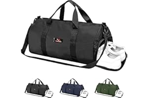 REPTON FITNESS GEARS Gym Duffle Bag 30L with Shoe Compartment, Foldable Waterproof Sports Holdall for Men & Women, Lightweight Travel Gym Bag with Shoes Wet Pocket & Shoulder Strap (Black)
