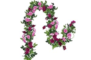 Floweroyal 2 Stück Blumengirlande Künstliche Rosengirlande 15.8FT Gefälschte Rosenranken Seidenblumen Hängend für Hochzeitsbogen Party Heim Garten Mauer Dekor（Magenta）