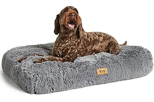 SNUG IS HAPPY SLEEP Snug Super Fluffy Large Dog Bed - Super Soft, Cosy and Comfortable Cat Dog Pet Bed Pillow Mattress Sofa Cushion with Non-Slip Base and Machine Washable Cover - Large - 90 x 60 x 11cm - Grey