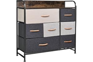 YOURLITE Chest of Drawers Fabric Storage Drawers with Wood Top & Metal Frame, Easy-Install, Large Storage Space7-Drawer Storage Organizer Unit for Bedroom, Living Room, Nursery Room, Hallway (Brown)